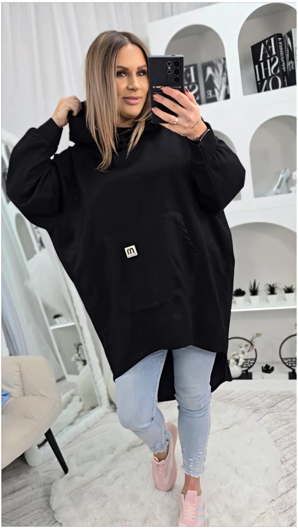 BLUZA KANGURKA ASYMETRYCZNA CZARNA