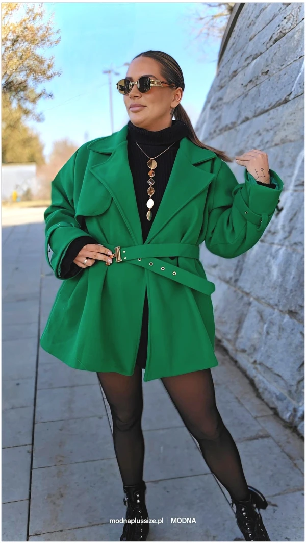 PŁASZCZ HERME KRÓTKI TRAWIASTA ZIELEŃ