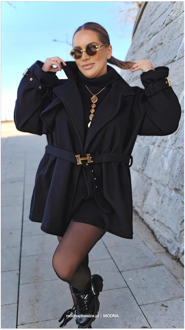 PŁASZCZ HERME KRÓTKI CZARNY