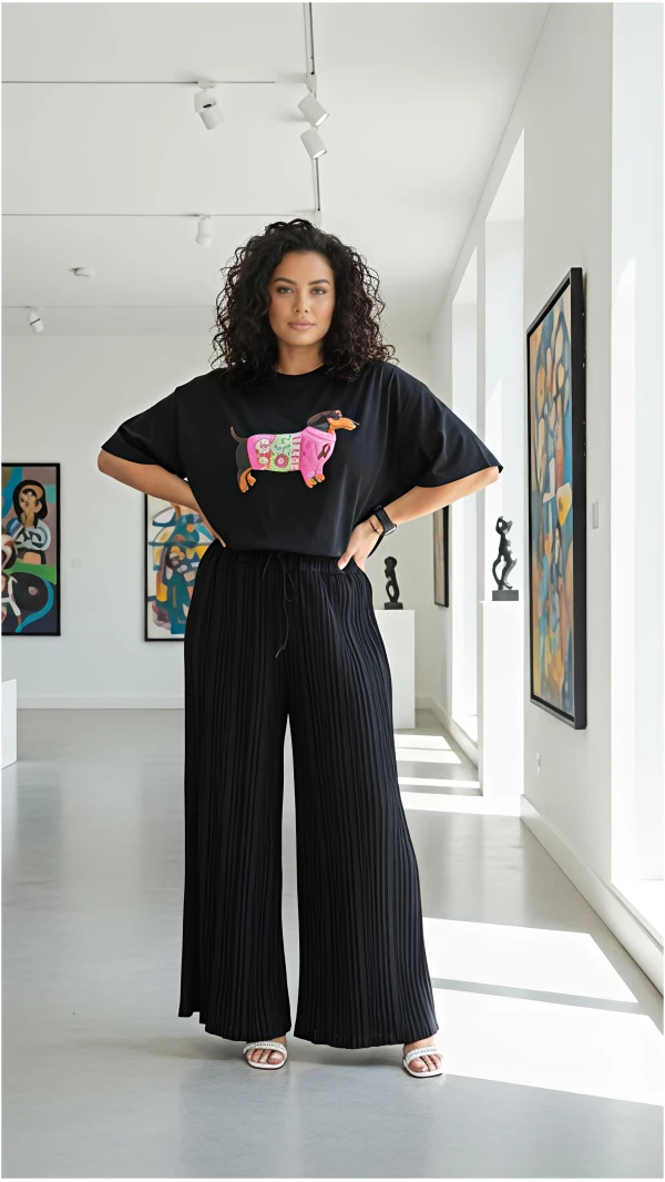 SPODNIE PLISOWANE CZARNE