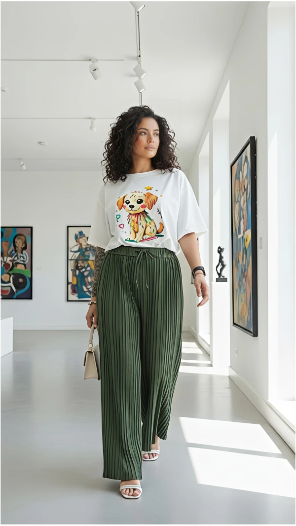 SPODNIE PLISOWANE KHAKI