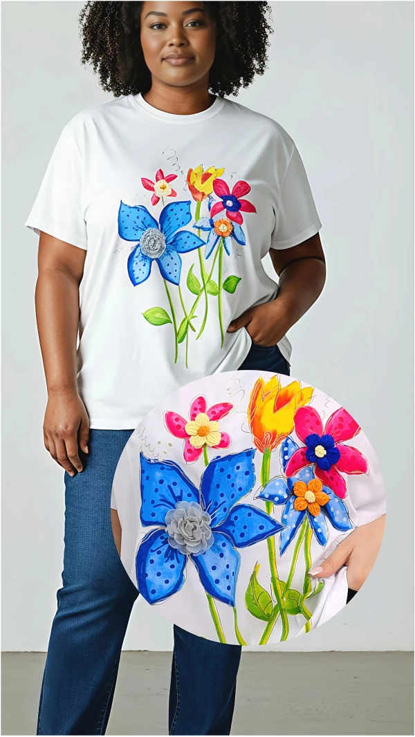 T-SHIRT FLY 3D KWIAT BIAŁY NIEBIESKI