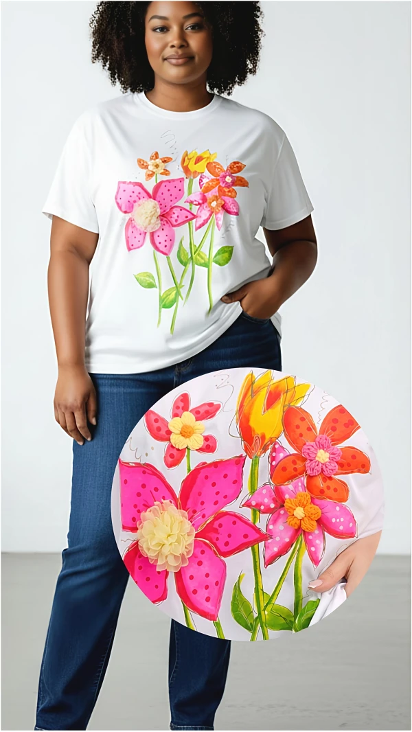 T-SHIRT FLY 3D KWIAT BIAŁY RÓŻ