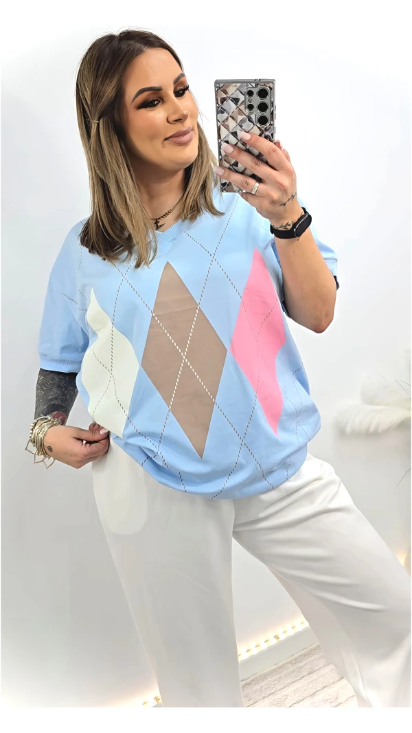 BLUZKA ROMBY BABY BLUE