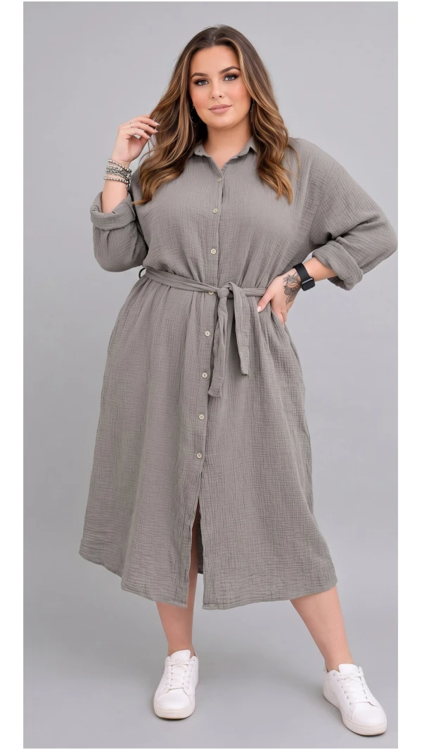 Sukienka Muślinowa Pasek Fango