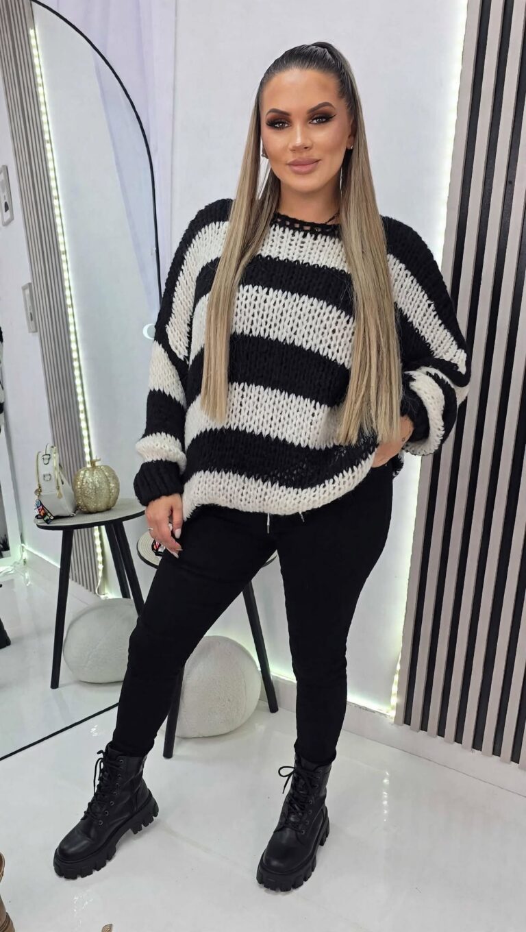 Sweter Pasy Czarny